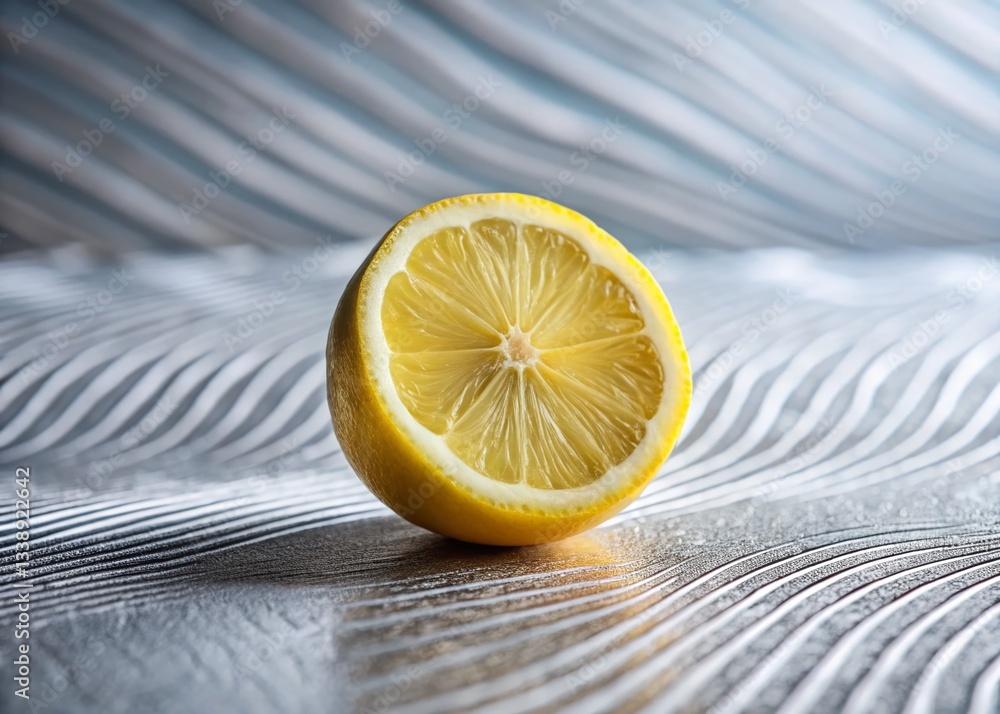 Aufkleber minimalist abstract lemon slice on gray wave background with bokeh - stock photo