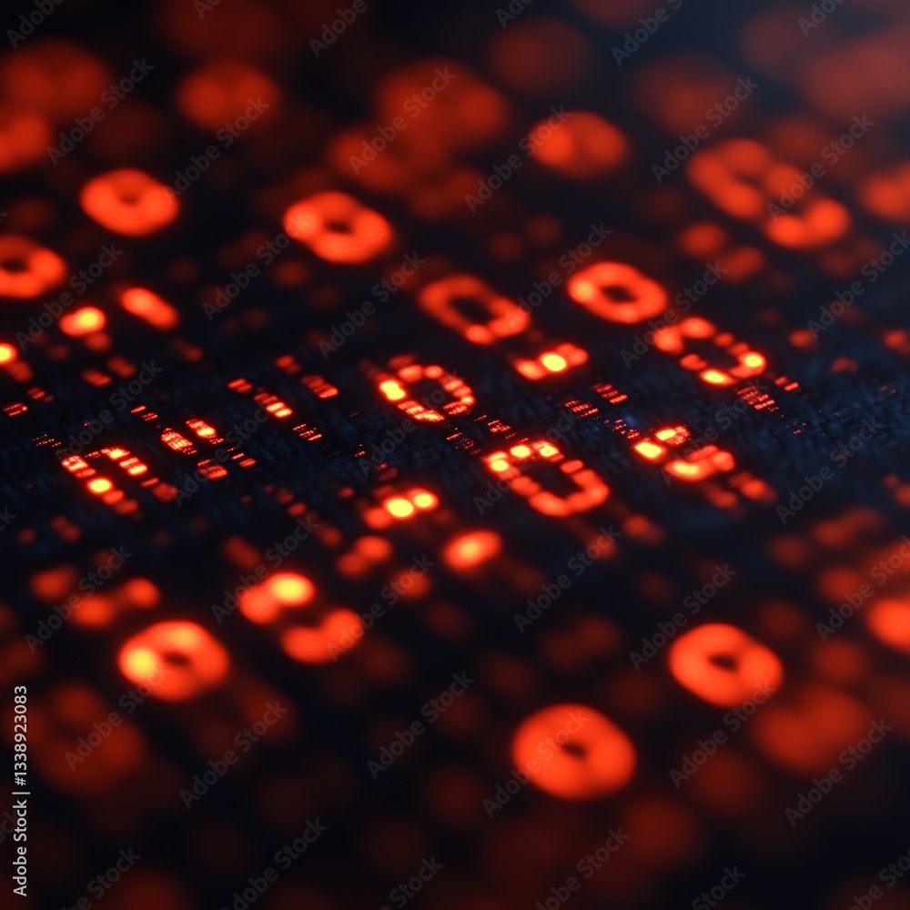 Aufkleber red binary code flowing on dark screen, digital data stream, cybersecurity concept