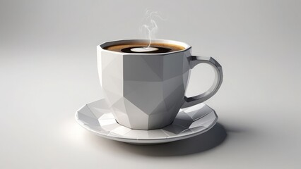 Obraz premium White geometric coffee cup with steam on a matching saucer