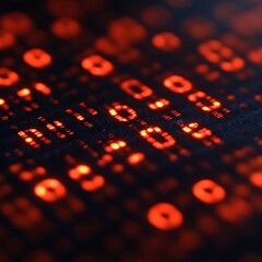 Red binary code flowing on dark screen, digital data stream, cybersecurity concept