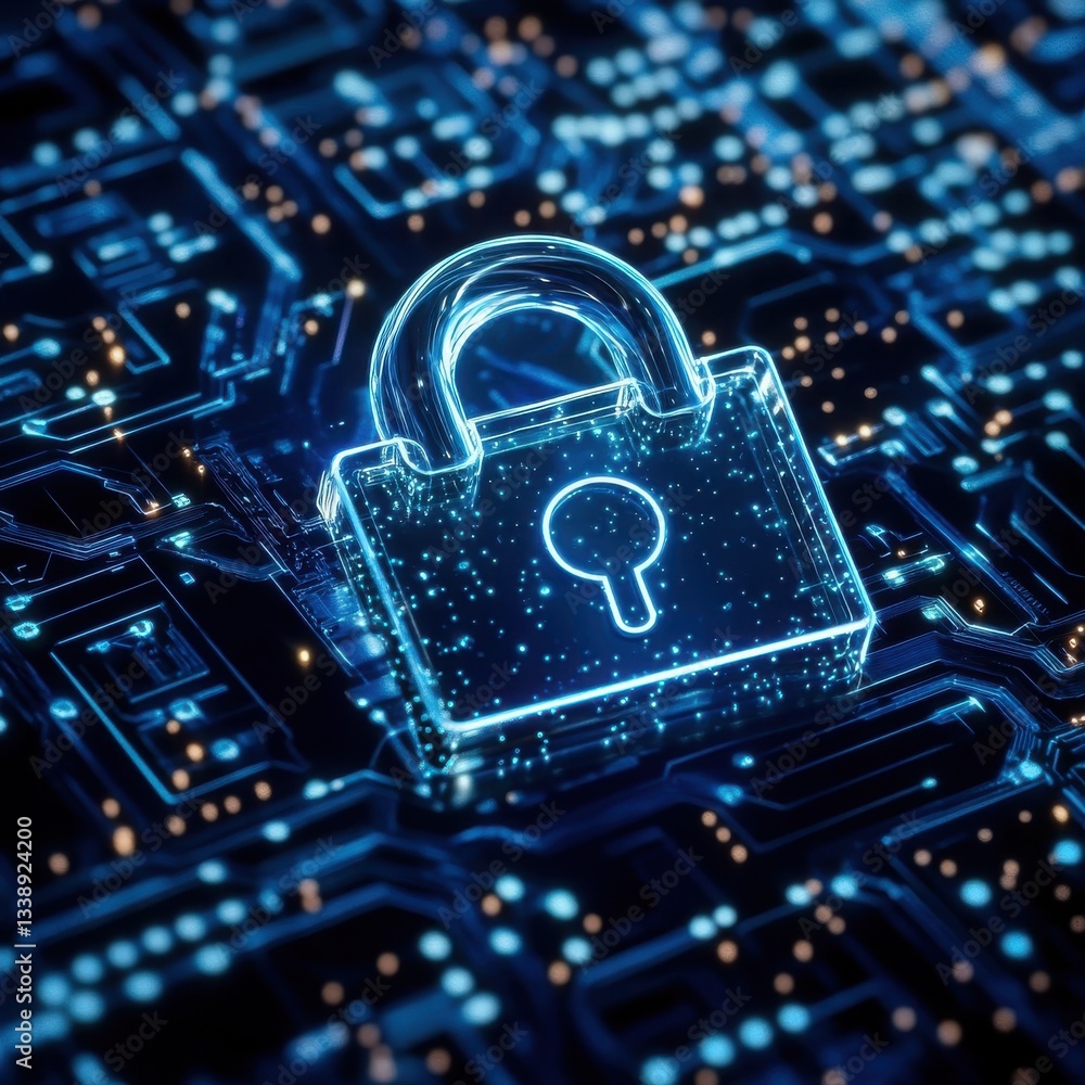 Poster cybersecurity digital lock encryption data protection network security system safeguard privacy info