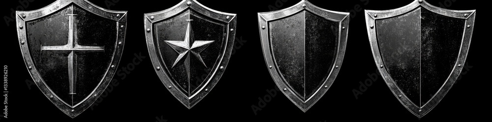Poster multiple shield motifs featuring crosses in assorted styles and colors