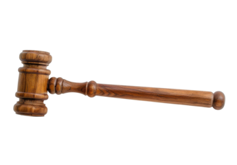 Wooden gavel on a white background in clipped style