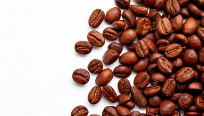 Naklejka premium group coffee beans on white background, with copy space for text