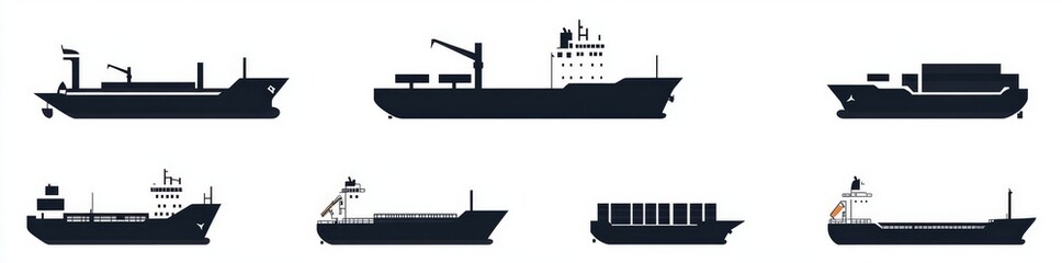 Obraz premium A cohesive arrangement of ship silhouettes, featuring diverse designs and types
