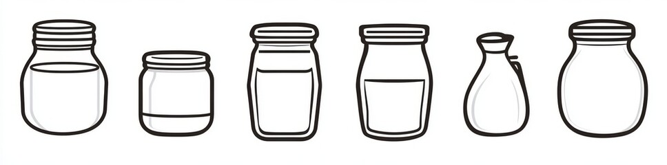 A collection of jars, presented in a simple style, exhibits various designs and shapes for storage