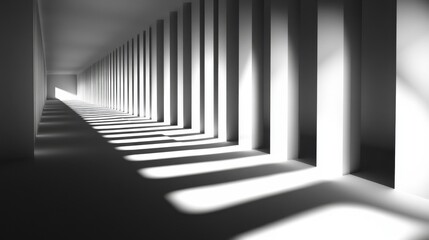 Obraz premium Modern Minimalist White Corridor Light Shadows Architecture.