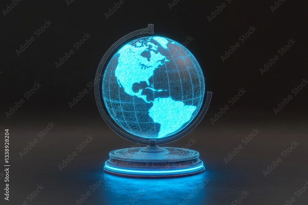 Poster the globe representing the 3d world allows for data transfer through a web of connections covering t