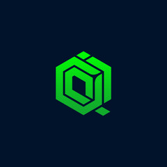 Green Gradient Isometric Letter Q Logo