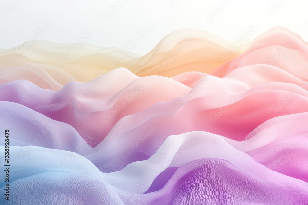 Poster soft pastel waves blend in a serene landscape of colors, creating a tranquil and calming atmosphere 