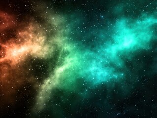 Naklejka premium A vibrant cosmic scene featuring colorful nebulae against a backdrop of countless stars, showcasing the beauty of the universe.