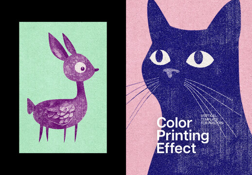 Vintage Print Poster Photo Effect Mockup