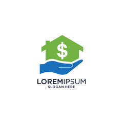 Green House and Dollar Sign in Blue Hand Logo