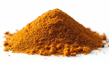 A small pile of vibrant orange-yellow spice powder sits on a plain white background