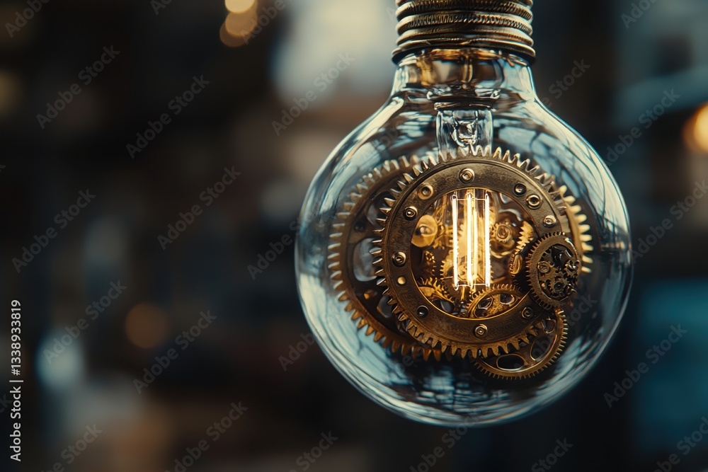 Poster a vintage-style light bulb with intricate gears and inner workings, capturing a blend of technology 
