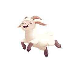 Happy Jumping Kid Goat Cartoon Illustration Adorable Farm Animal White Fur