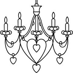 Chandelier with heart decorations line art vector