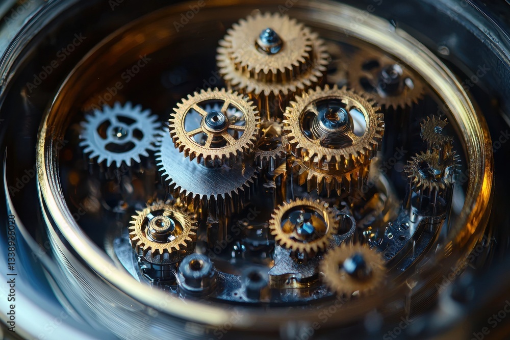 Poster close-up view of intricate watch gears and mechanisms, showcasing the complexity of the clockwork, p