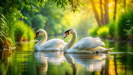 Obraz premium Majestic White Swans Grace City Park Pond - Serene Nature Photography