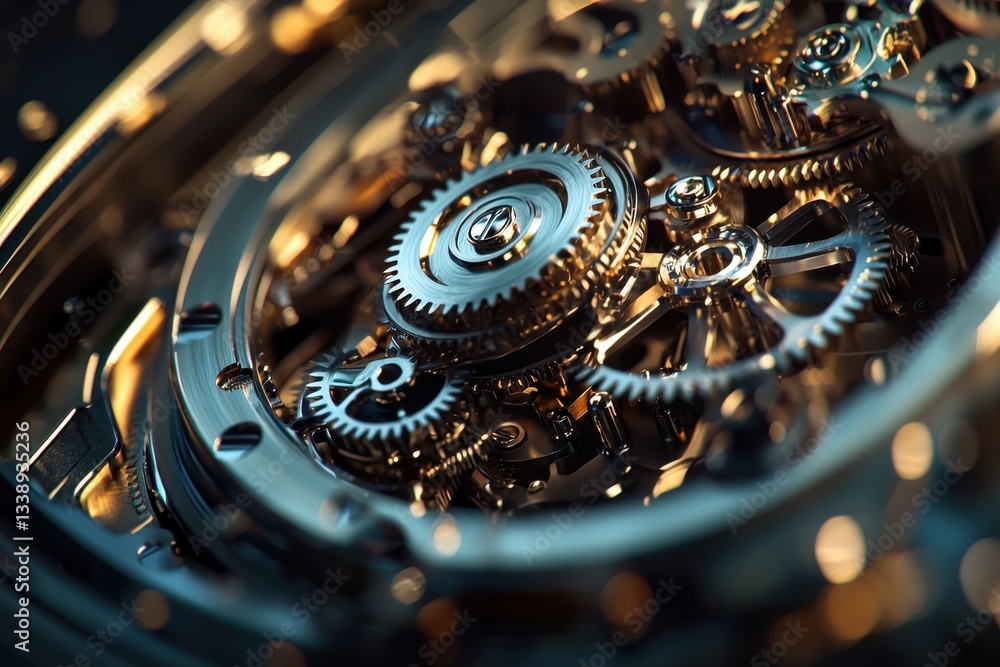 Aufkleber a close-up view of intricate silver and gold gears, symbolizing precision engineering, mechanical co