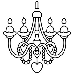 Chandelier with heart decorations line art vector