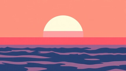 Pink Sunset Ocean with Seascape, Summer, and Beach.
