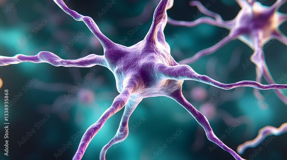 Poster the image shows a detailed close-up of a neuron, a nerve cell, with its multiple branching dendrites