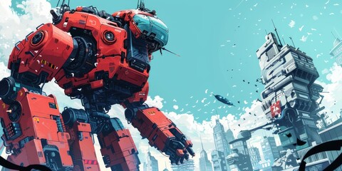 Robot uprising in a modern city, comic art style, 4K illustration © Sasha