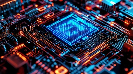 Obraz premium High-tech circuit board with glowing processor