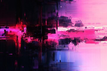 Obraz premium Digital glitch art creating abstract pink and purple pattern