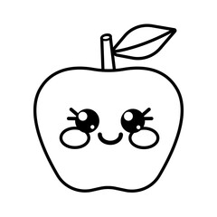 Vector illustration of doodle outline kawaii cute apple isolated on white background for children's