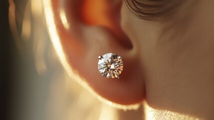 Close-Up of Elegant Diamond Earring Sparkling in Natural Light
