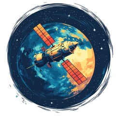 Obraz premium Spacecraft orbiting Earth, night sky, artistic illustration