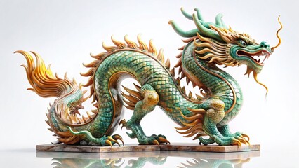 Fototapeta premium Majestic Polished Marble Dragon Statue, Left-Facing, Copy Space - Elegant Home Decor