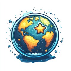 Fototapeta premium Cartoon Earth in Space with Star, Graphic Design