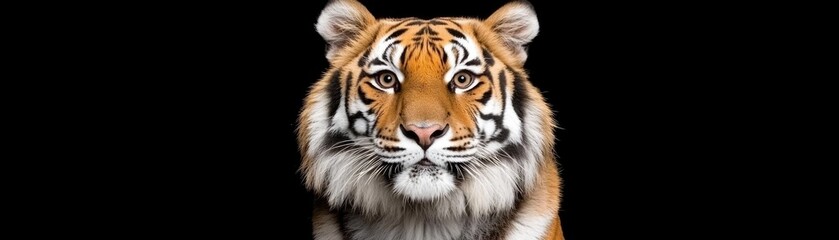 Fototapeta premium Closeup of tiger's face captivating nature high-quality image studio environment front view wildlife beauty