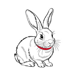 Obraz premium A line art Rabbit illustration of a coloring Page white background.