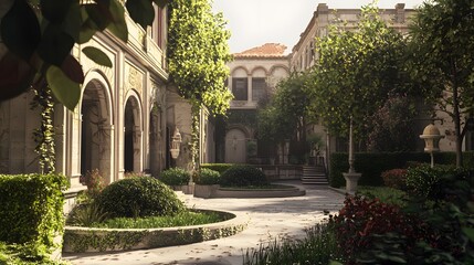 Fototapeta premium 91. A seamless blend of ancient and modern architecture, creating a simplistic urban transition.