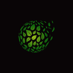 Green Leaves Forming a Sphere on Dark Background