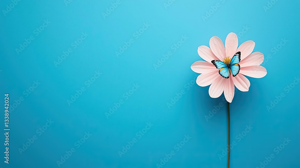Aufkleber negative space design abstract background concept. a beautiful flower with a butterfly resting on it