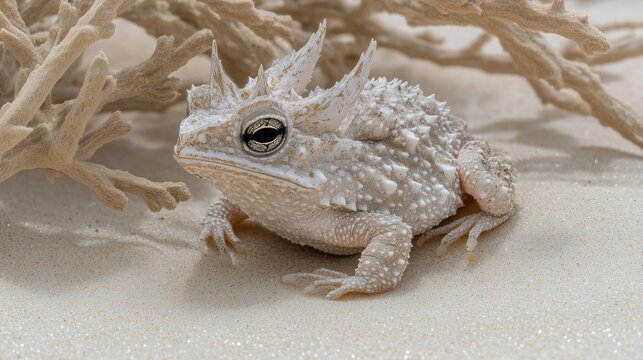 Desert toadlet on sandy substrate with plant