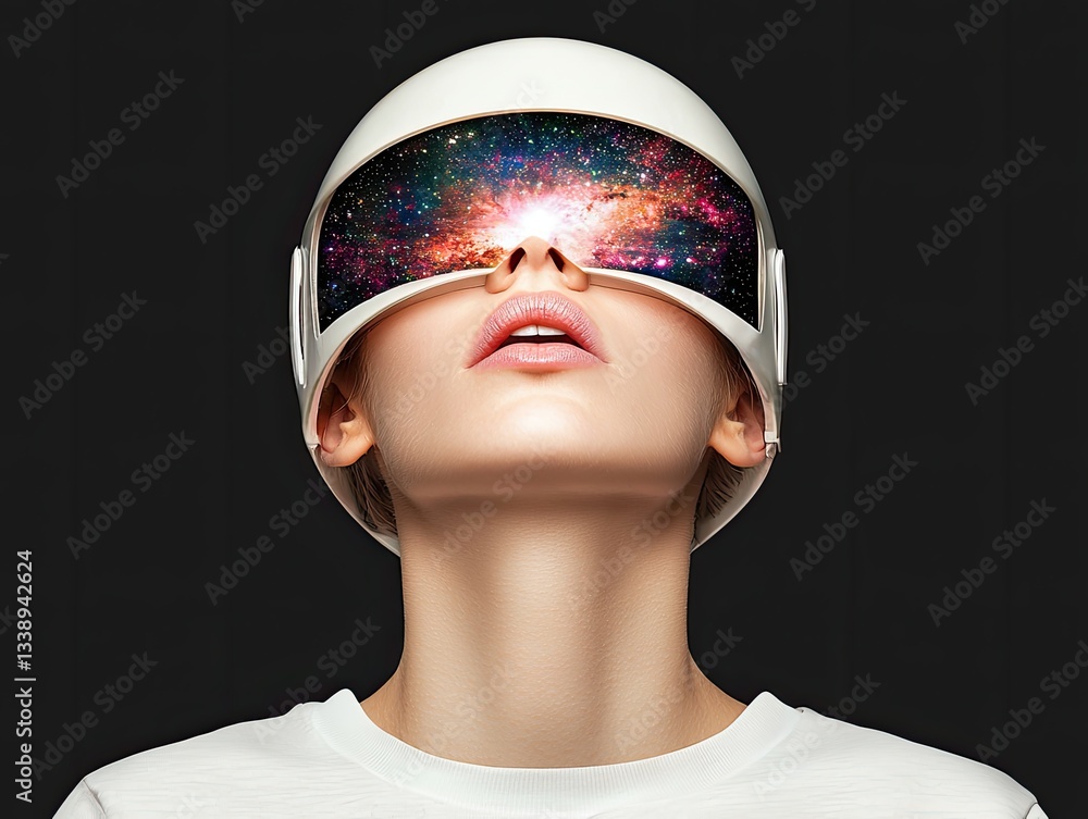 Poster astronaut floating in space helmet reflecting cosmic art outer space portrait digital surreal visual