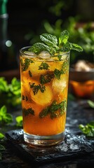 Fresh mint iced tea with vibrant colors.