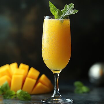 Refreshing mango cocktail with mint garnish