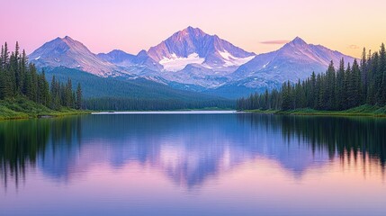 Fototapeta premium Majestic mountains reflected in calm lake water during a beautiful sunset