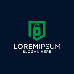 Green Padlock Inside Shield Logo on Dark Background