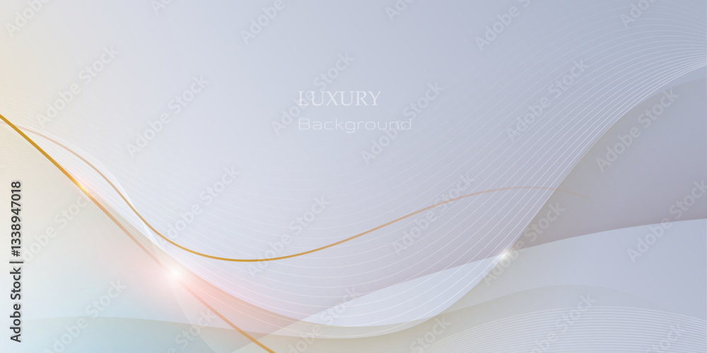 Poster Abstract soft white, gold wave line pattern and texture on light gray gradient background. Vector element smooth line design. Digital technology concept for luxury business template, banner background