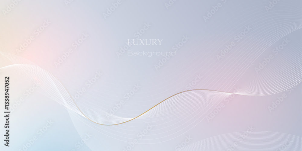 Poster Abstract soft white, gold wave line pattern and texture on light gray gradient background. Vector element smooth line design. Digital technology concept for luxury business template, banner background