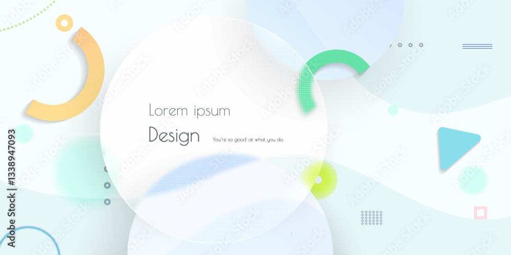Poster abstract transparent glass. element with blur geometric, circle shape, gradient color background. mo