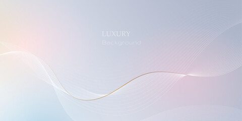 Abstract soft white, gold wave line pattern and texture on light gray gradient background. Vector element smooth line design. Digital technology concept for luxury business template, banner background